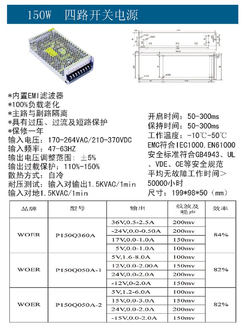 150W四路開關電源